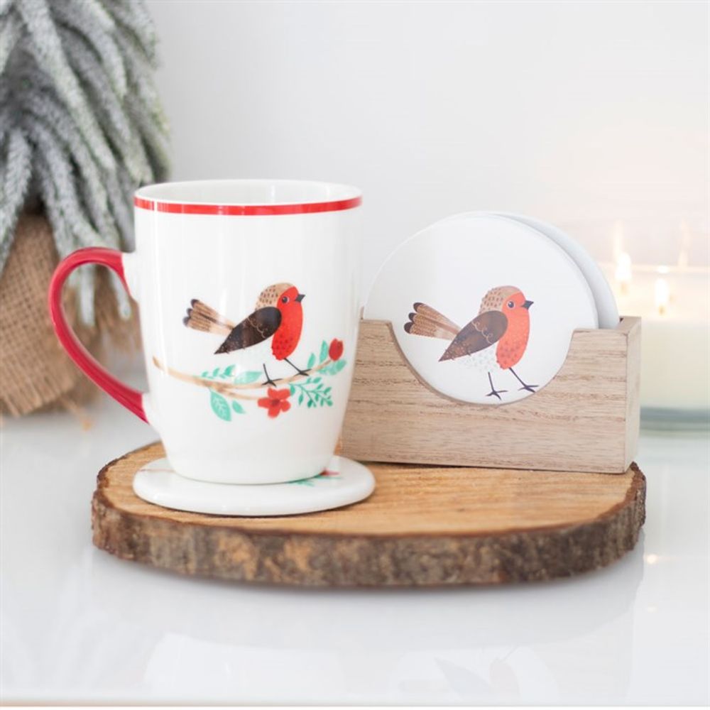 Winter Robin Coaster Set - Set Of 4