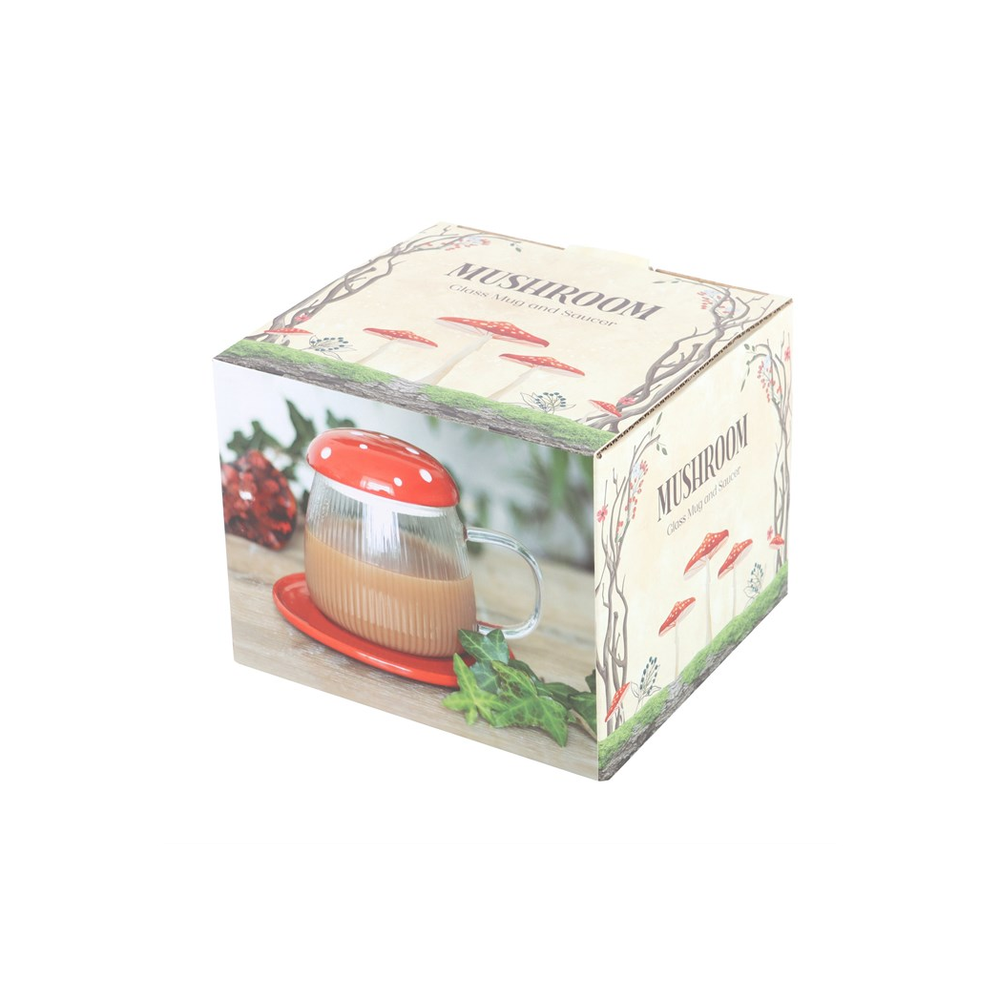 Glass Mushroom Mug and Saucer - 450ML