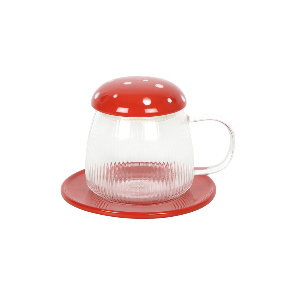 Glass Mushroom Mug and Saucer - 450ML