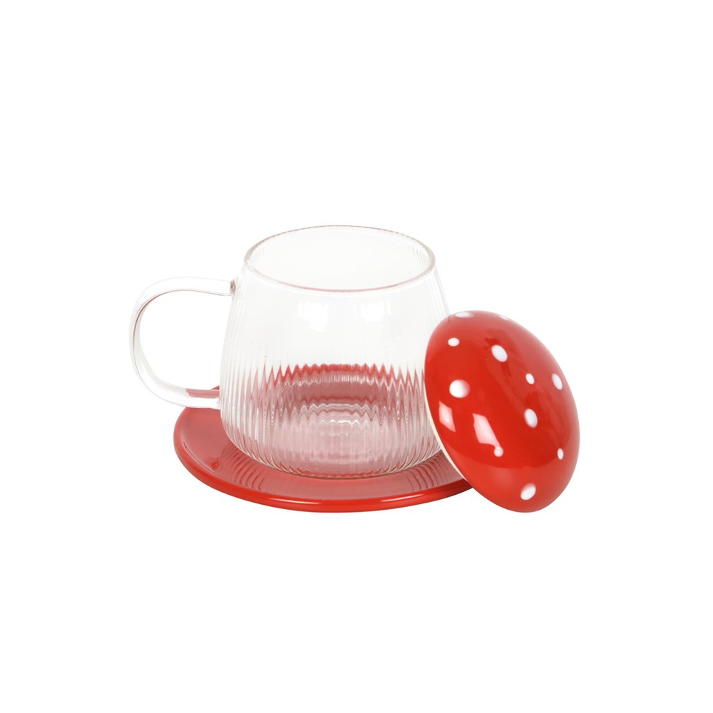 Glass Mushroom Mug and Saucer - 450ML