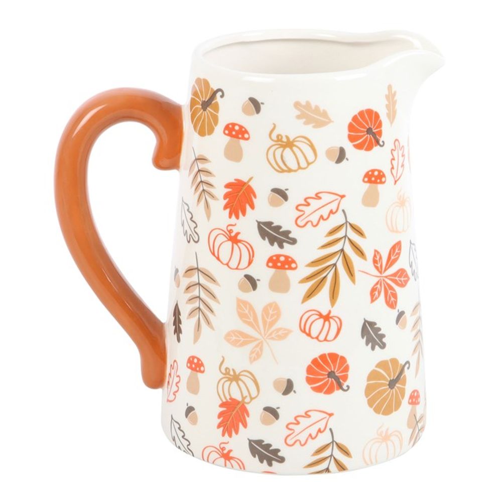 Autumn Leaves and Pumpkins Ceramic Flower Jug - 17cm