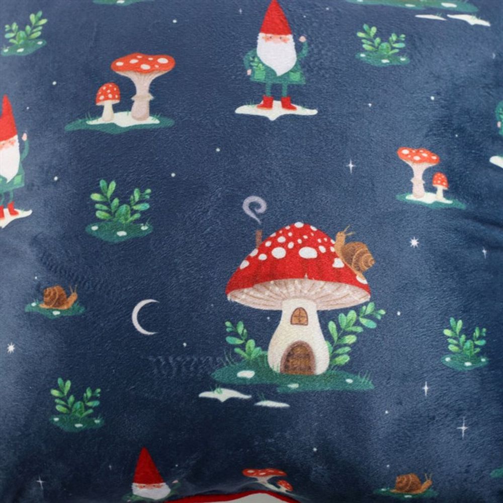 Square Gnome Forest Print Cushion with Pom Poms 35cm