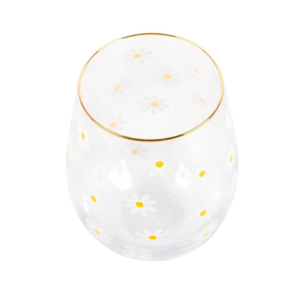 Daisy Print Stemless Wine Glass - 500ml