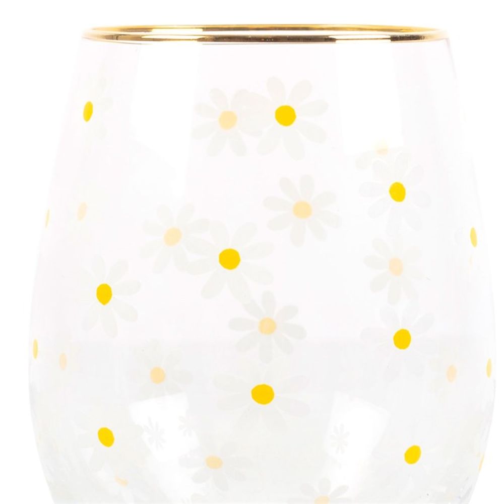 Daisy Print Stemless Wine Glass - 500ml