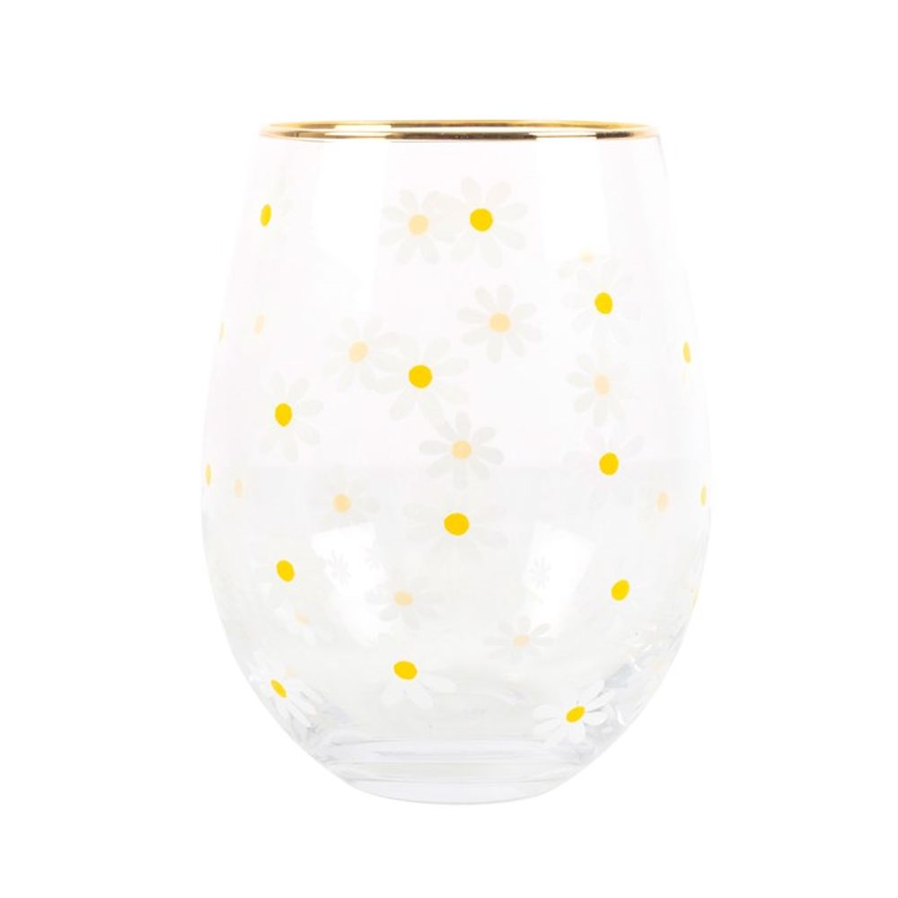 Daisy Print Stemless Wine Glass - 500ml