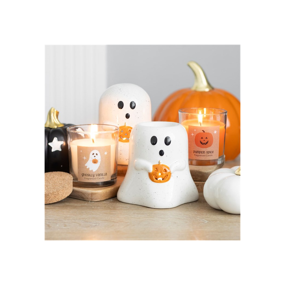 Ghost Shaped Oil Burner with Pumpkin - 11cm