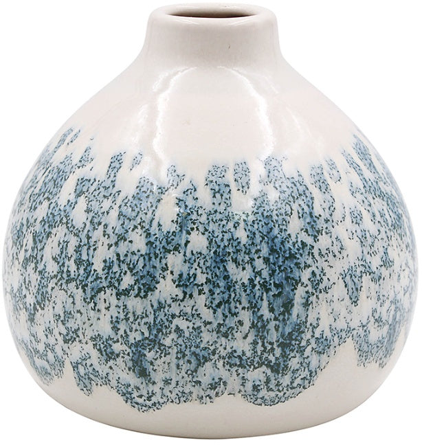 Ceramic Pottery Blue and White Aqua Posy Vase - 13cm