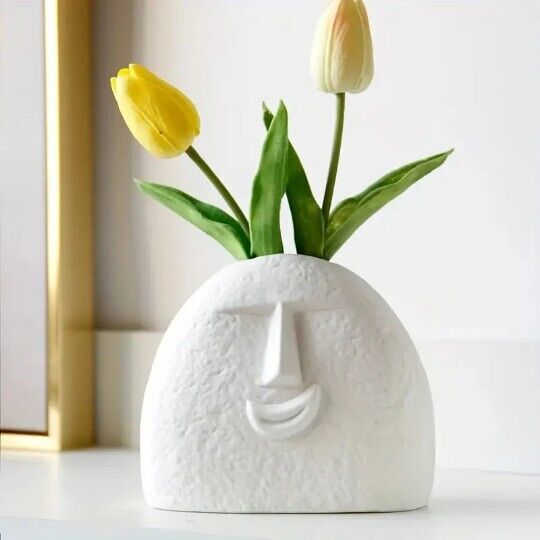 White Ceramic Art Face Vase