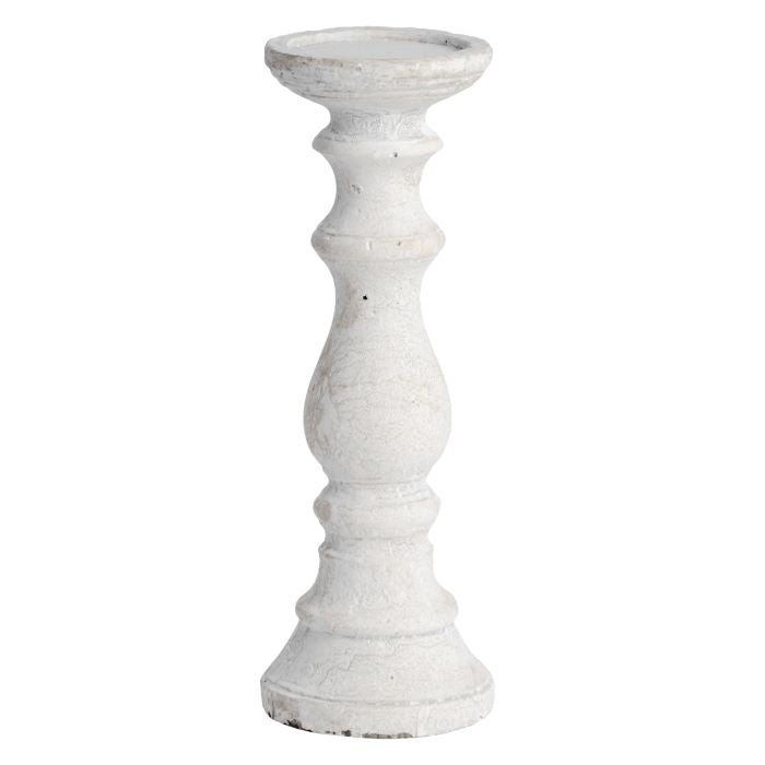 White Stone Pillar Candle Holder - 30cm