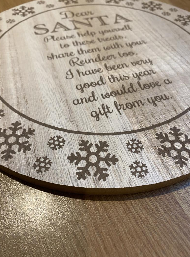 Wooden Dear Santa Festive Mince Pie Treat Plate 25x25cm