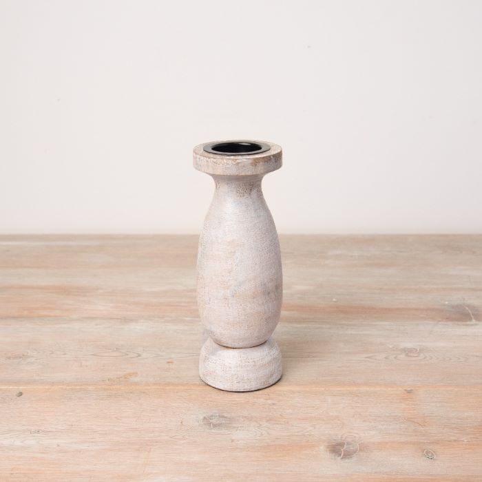Rustic Wooden Pillar Candlestick 15cm