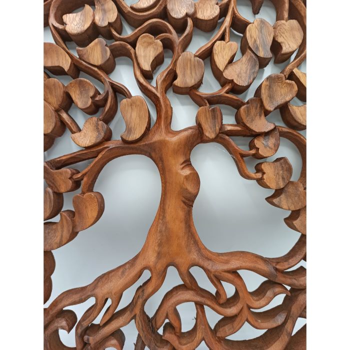 Hand Carved Wooden Tree Of Life Panel - 40cm