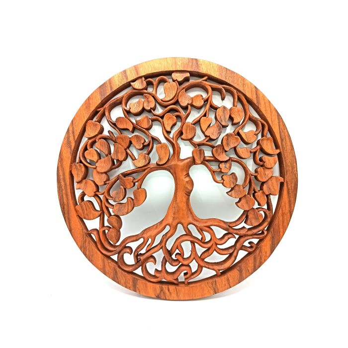Hand Carved Wooden Tree Of Life Panel - 40cm