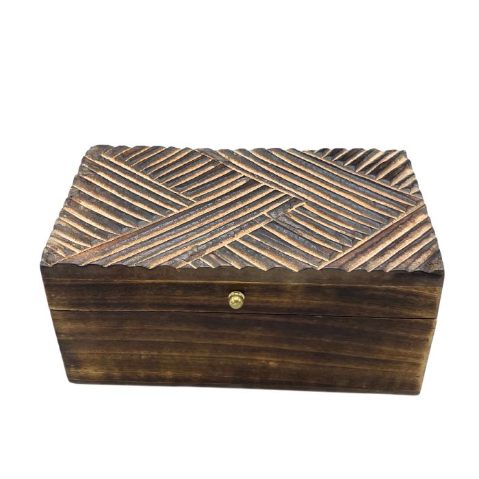 Wooden Antique Stripe Multi Purpose Storage Box 22cm