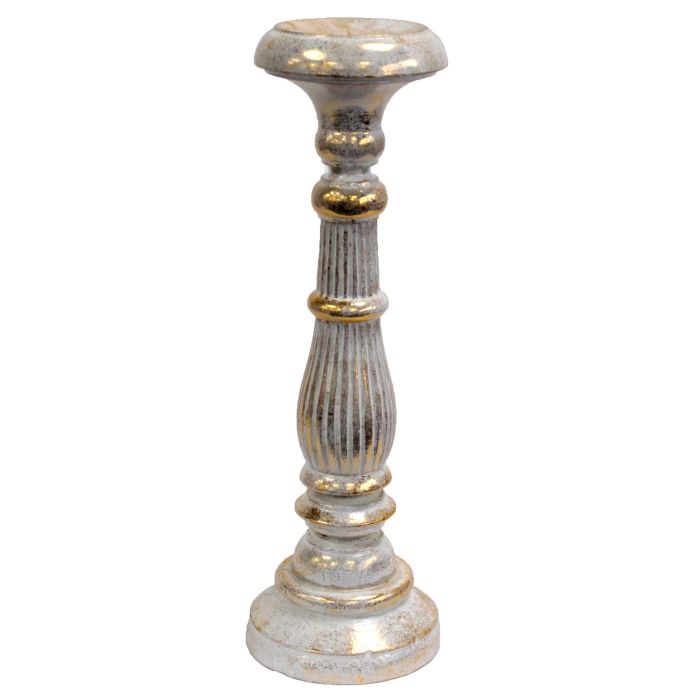Wooden White and Gold Candle Stand 40cm