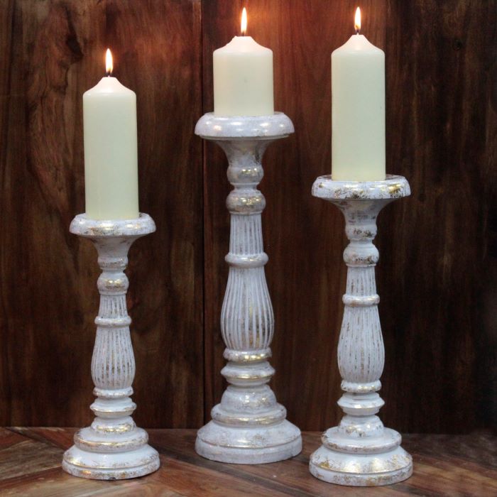 Wooden White and Gold Candle Stand 40cm
