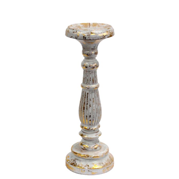 Wooden White and Gold Candle Stand 34cm