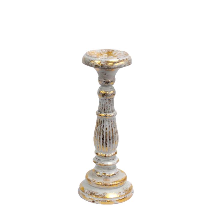 Wooden White and Gold Candle Stand 30cm