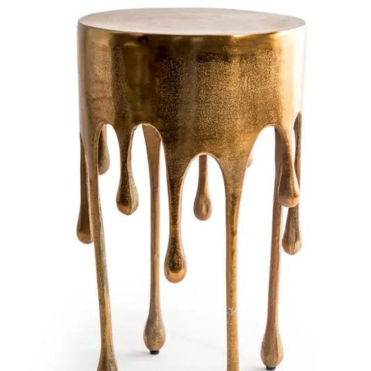 Gold "Dali" Drip Round Aluminium Side Table - 63cm