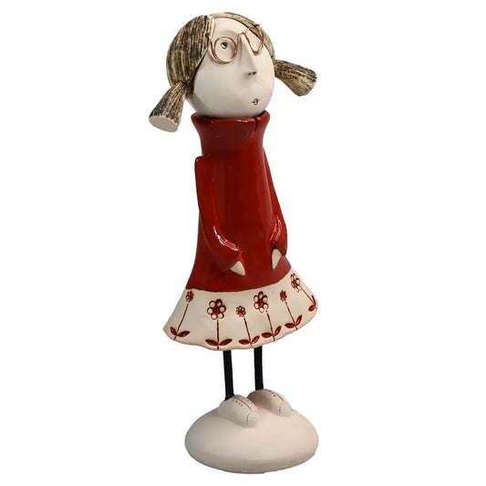 Pig Tails & Glasses Ceramic Figurine in Red - 27cm
