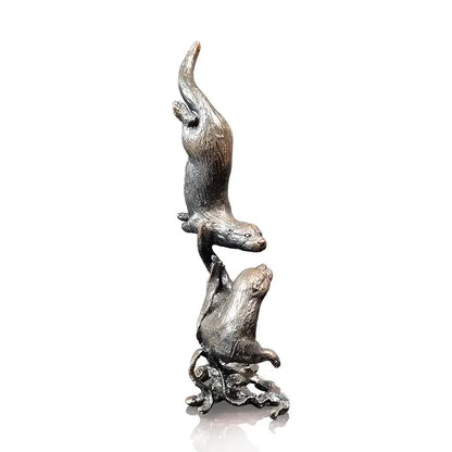 Limited Edition Bronze Otter Pair Playing - 13.2cm