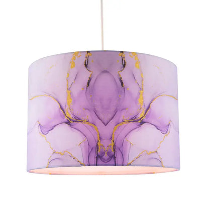 Designer Drum Lamp Shade in Marble Effect Cotton Fabric in Soft Lilac and Purple - 12"