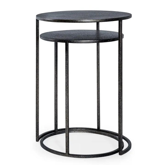 Nest of 2 Antique Pewter/Grey Metal Side Tables - 60cm & 51cm