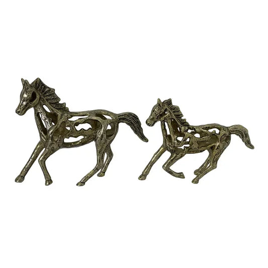 Set Of 2 Golden Horse Sculptures - 29.9 & 34.3cm