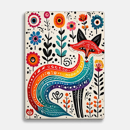 Fox Rainbows Flowers Scandinavian Folk Metal Sign Plaque