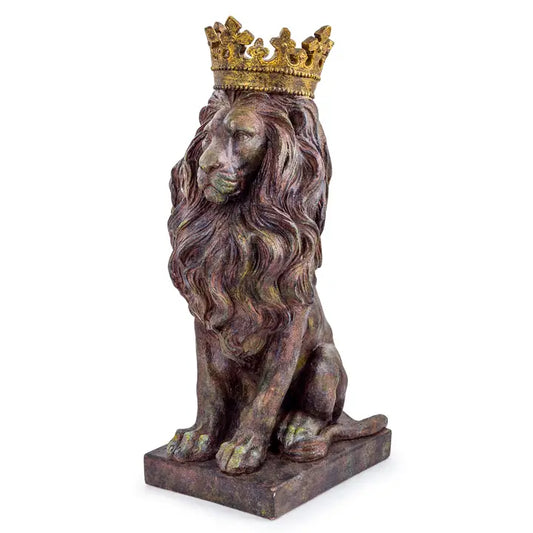 Small Rustic Bronze Effect Crowned Lion Figure - 57cm