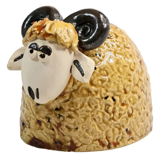 Handmade Wolly Ram Ceramic Figurine in Yellow - 12cm