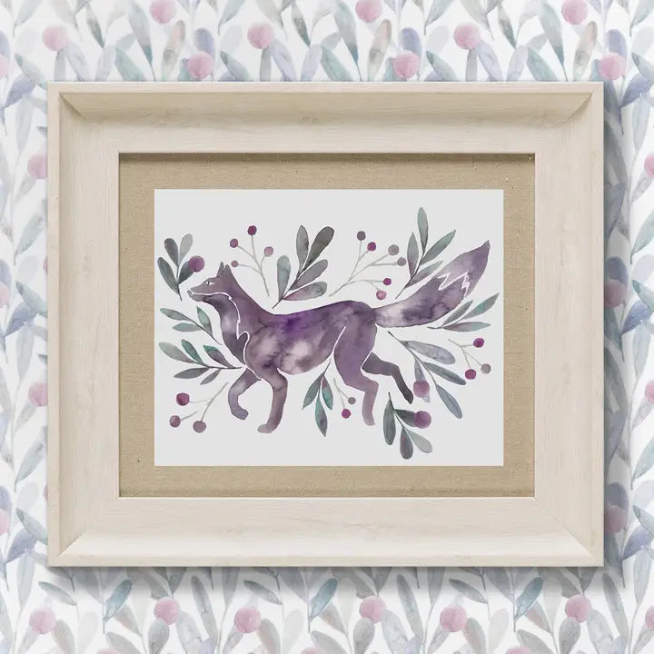 Nishiki Fox Framed Print Birch/Violet - 33.6x38.6cm