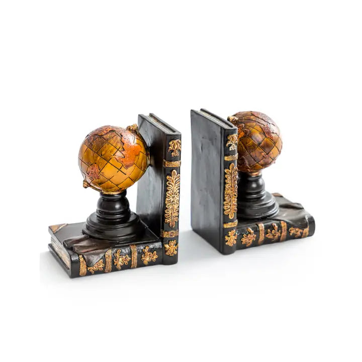 Antiqued Pair of Globe Bookends - 24cm