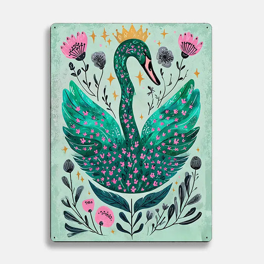 Green Swan Crown Scandinavian Folk Metal Sign Plaque