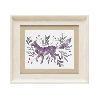 Nishiki Fox Framed Print Birch/Violet - 33.6x38.6cm