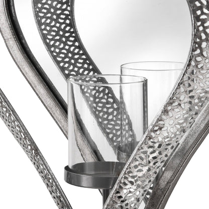 Silver Heart Mirrored Tealight Holder - 37cm
