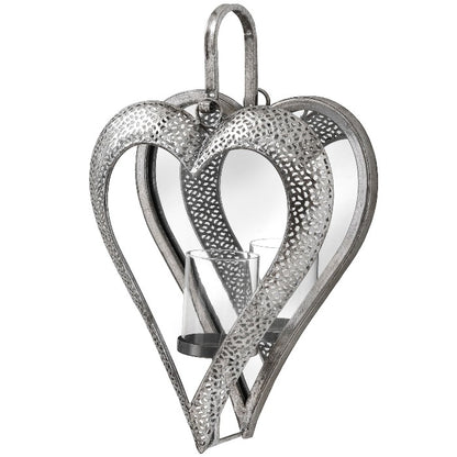Silver Heart Mirrored Tealight Holder - 37cm