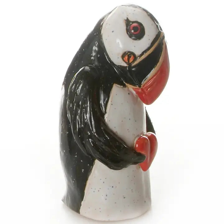 Handcrafted Ceramic Figurine Shy Puffin with Heart Ornament - 16cm