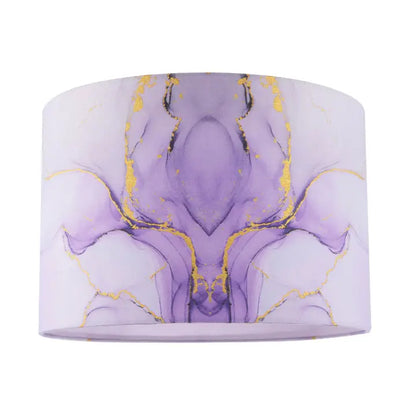Designer Drum Lamp Shade in Marble Effect Cotton Fabric in Soft Lilac and Purple - 12"