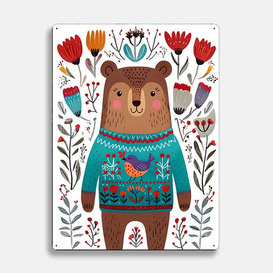 Brown Bear Jumper Scandinavian Folk Metal Sign Plaque