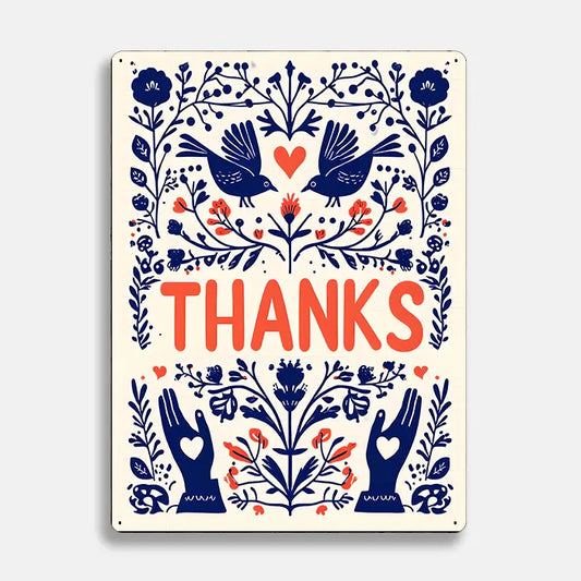 Illustration Thanks Bird Scandinavian Folk Metal Sign Plaque