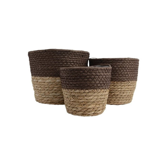 Natural Two Tone Brown Baskets - Set of 3