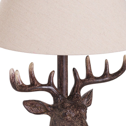 Stag Head Table Lamp With Linen Shade - 48cm
