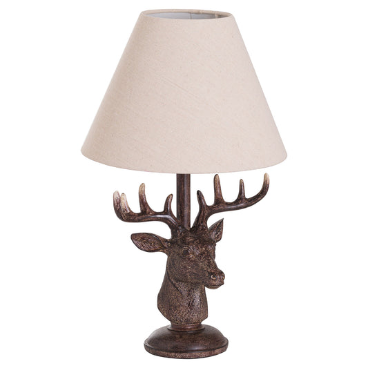 Stag Head Table Lamp With Linen Shade - 48cm