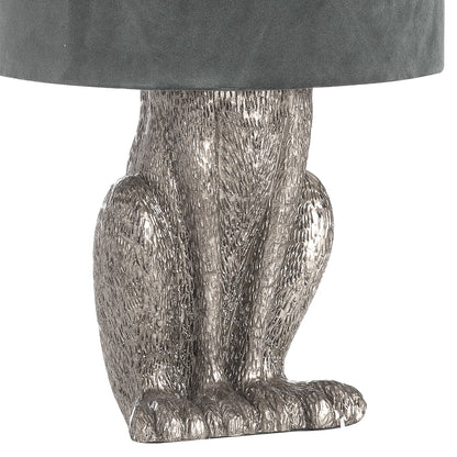Silver Hare Table Lamp With Grey Velvet Shade - 50cm