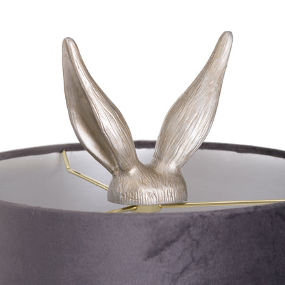 Silver Hare Table Lamp With Grey Velvet Shade - 50cm