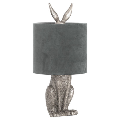 Silver Hare Table Lamp With Grey Velvet Shade - 50cm