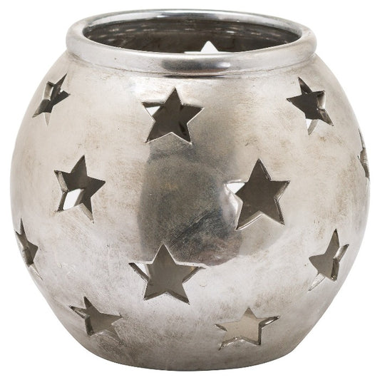Silver Ceramic Star Tealight Holder - 14cm