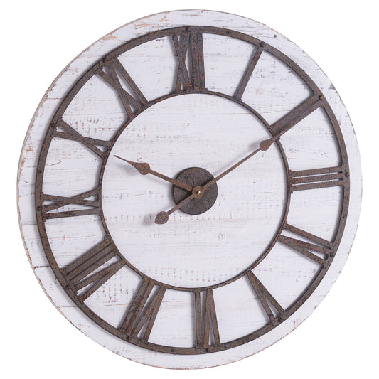 Rustic Wooden Clock With Aged Numerals And Hands - 68cm