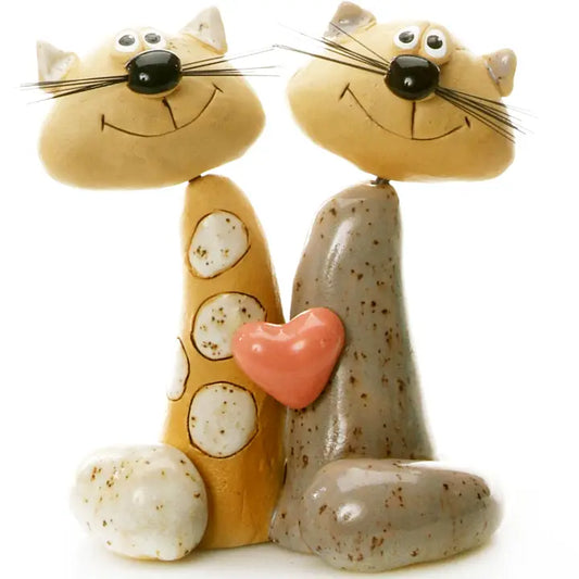Handcrafted Ceramic Magical Cat Couple - 5cm